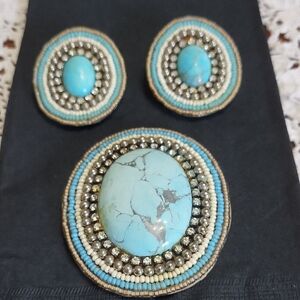 Vintage Mary B-Solana Beach, CA Blue Stone and Silver Beaded Jewelry Set